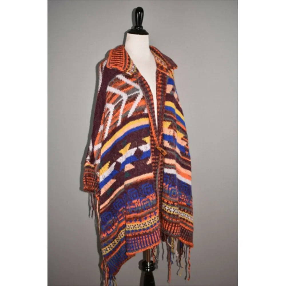 FREE PEOPLE NEW Follow The Arrow Fringe Poncho - Picture 6 of 9
